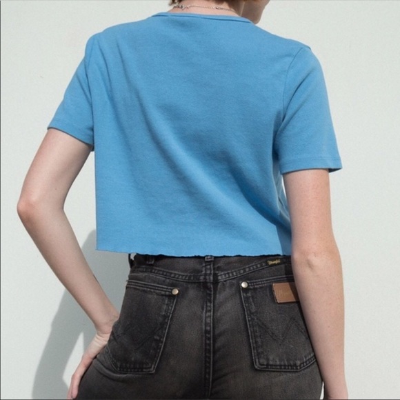 brandy melville cropped blue button up top - Picture 2 of 3
